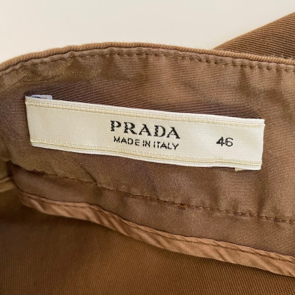 Prada Brown Midi Skirt Gold Grommet Zip Italy Size 46 Minimalist Luxury Classic - Picture 10 of 14